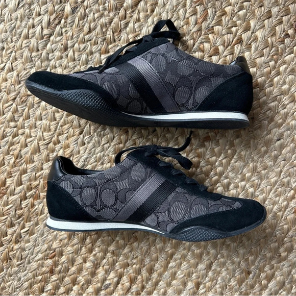 COACH Jacquard Black Suede Kelson Lace Up Sneakers Outline Signature / Size 8.5 - Picture 2 of 12